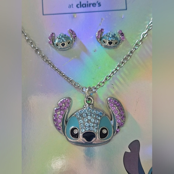 2 Pc Claire's Disney Stitch Bling Necklace & Earrings Jewelry Set - Picture 7 of 8